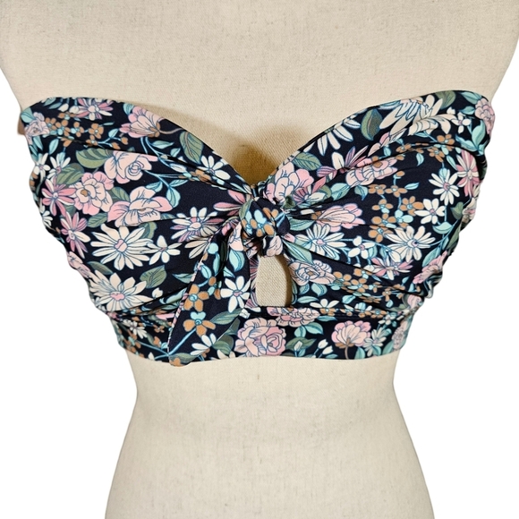 Kona Sol Strapless Bikini Top Dark Blue Floral, 32 D/DD - Picture 1 of 13